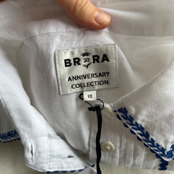 Brora Organic Cotton Shirt white with cobalt blue embroidery, size UK 10/US 6 - Picture 8 of 8